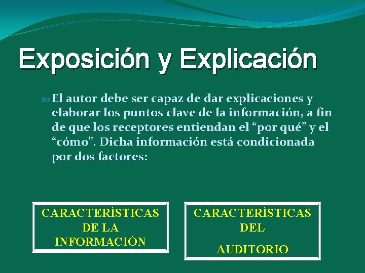 Exposición y Explicación El autor debe ser capaz de dar explicaciones y elaborar los