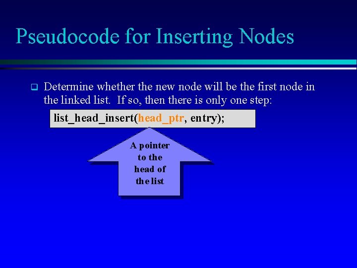 Pseudocode for Inserting Nodes q Determine whether the new node will be the first