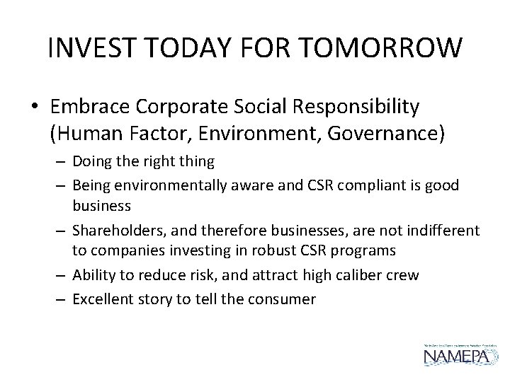 INVEST TODAY FOR TOMORROW • Embrace Corporate Social Responsibility (Human Factor, Environment, Governance) – INVEST TODAY FOR TOMORROW • Embrace Corporate Social Responsibility (Human Factor, Environment, Governance) –