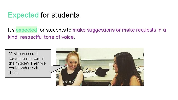 Expected for students It’s expected for students to make suggestions or make requests in