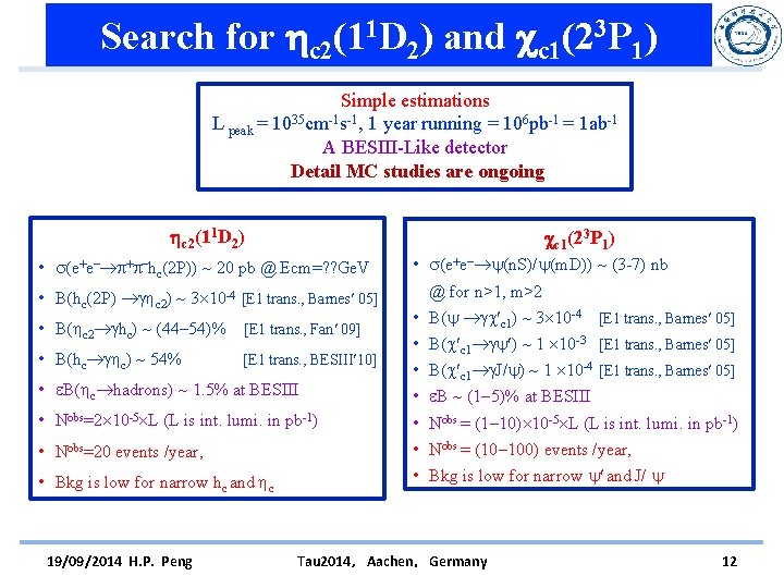 Search for c 2(11 D 2) and c 1(23 P 1) Simple estimations L