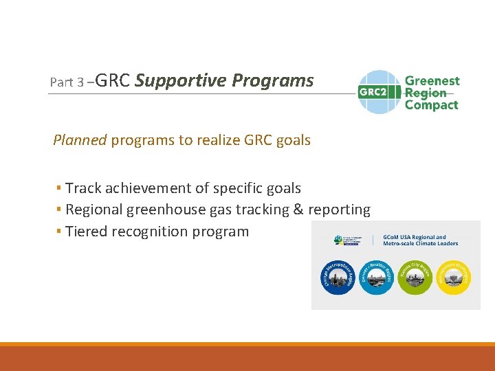 Part 3 –GRC Supportive Programs Planned programs to realize GRC goals ▪ Track achievement