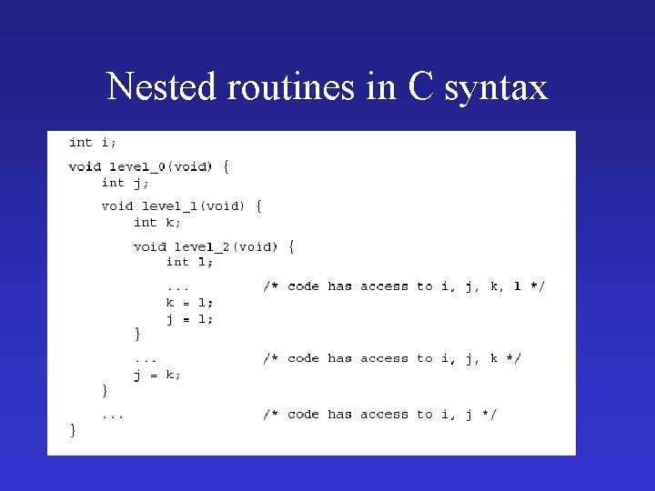 Nested routines in C syntax 