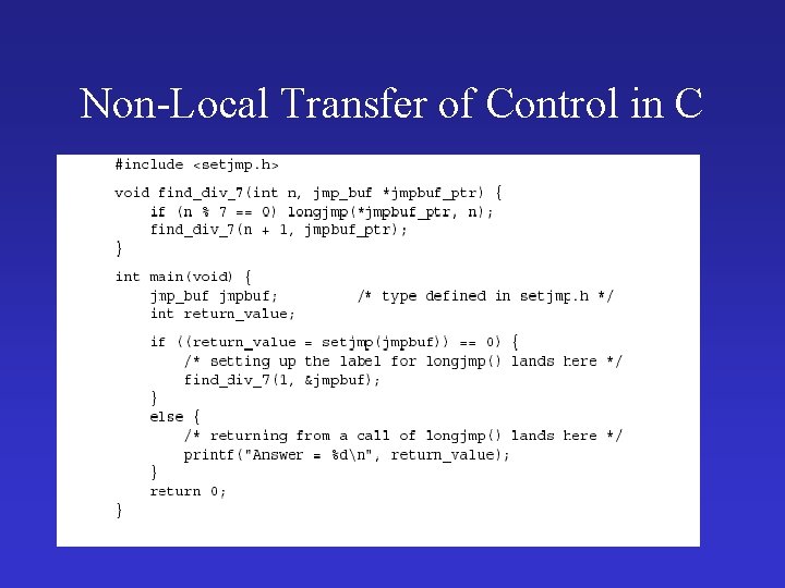 Non-Local Transfer of Control in C 