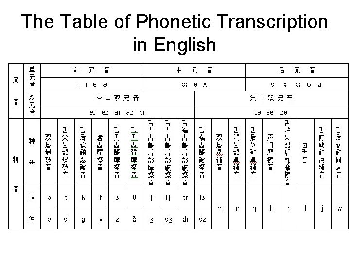 The Table of Phonetic Transcription in English 