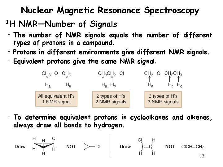 Nuclear Magnetic Resonance Spectroscopy 1 H NMR—Number of Signals • The number of NMR