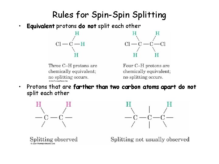Rules for Spin-Spin Splitting • Equivalent protons do not split each other • Protons