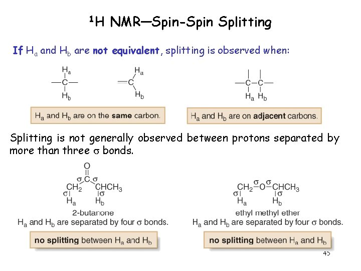 1 H NMR—Spin-Spin Splitting If Ha and Hb are not equivalent, splitting is observed