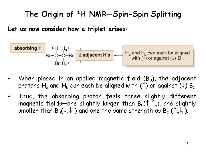 The Origin of 1 H NMR—Spin-Spin Splitting Let us now consider how a triplet