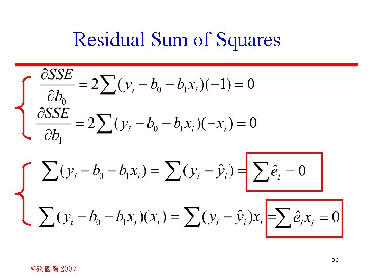 Residual Sum of Squares 53 ©蘇國賢 2007 