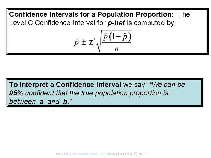 Confidence Intervals for a Population Proportion: The Level C Confidence Interval for p-hat is