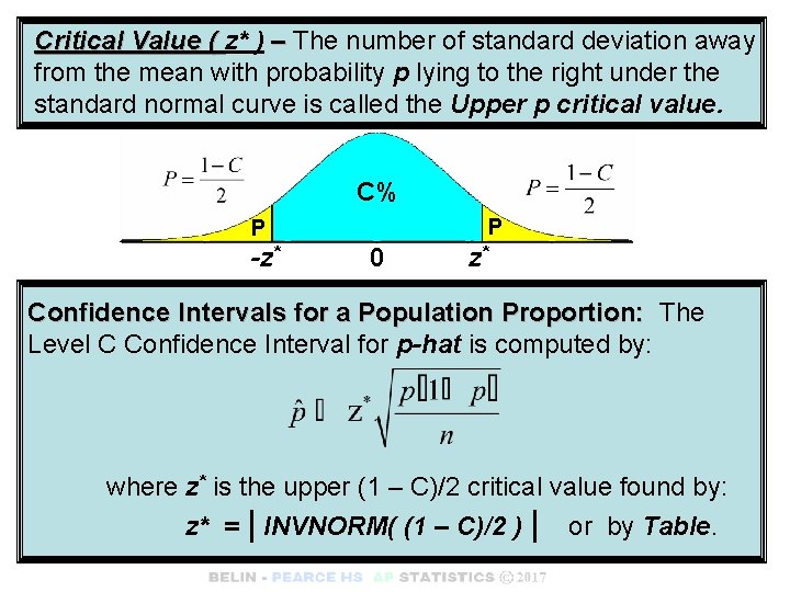 Critical Value ( z* ) – The number of standard deviation away from the