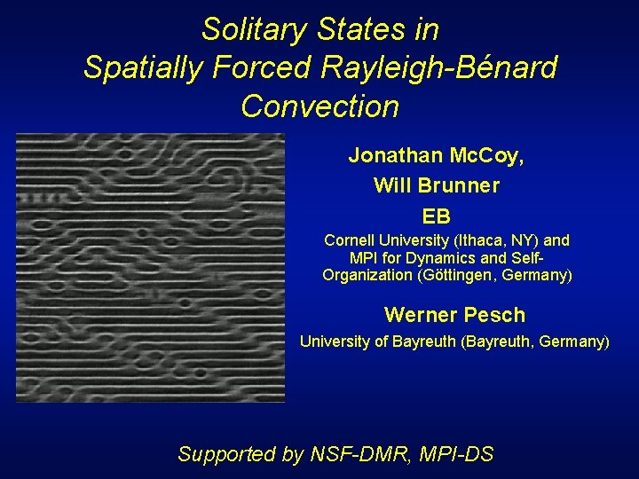 Solitary States in Spatially Forced Rayleigh-Bénard Convection Jonathan Mc. Coy, Will Brunner EB Cornell