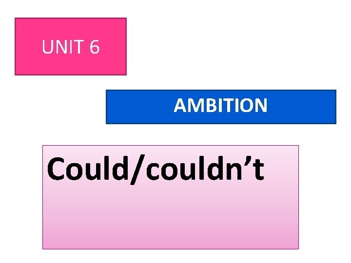 UNIT 6 AMBITION Could/couldn’t 