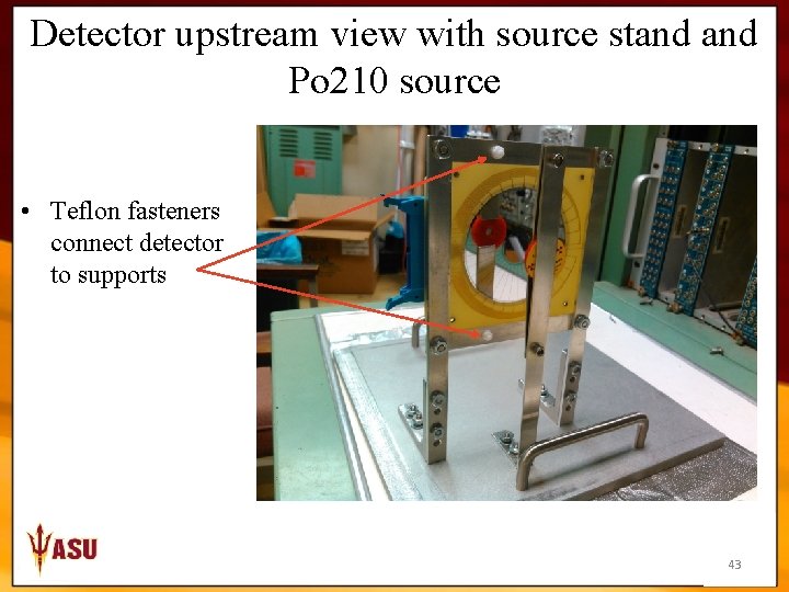 Detector upstream view with source stand Po 210 source • Teflon fasteners connect detector