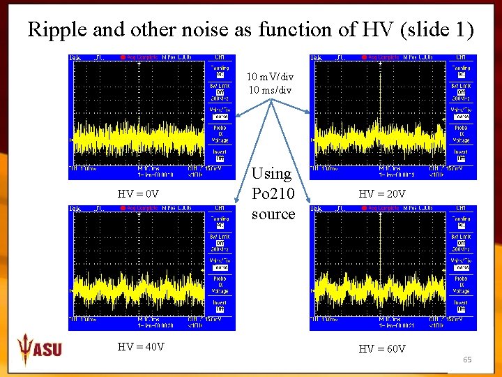 Ripple and other noise as function of HV (slide 1) 10 m. V/div 10