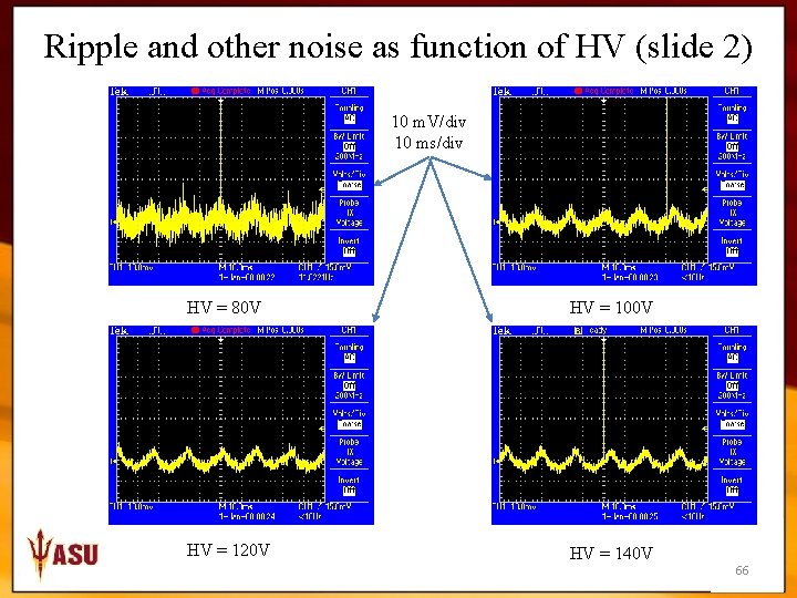 Ripple and other noise as function of HV (slide 2) 10 m. V/div 10