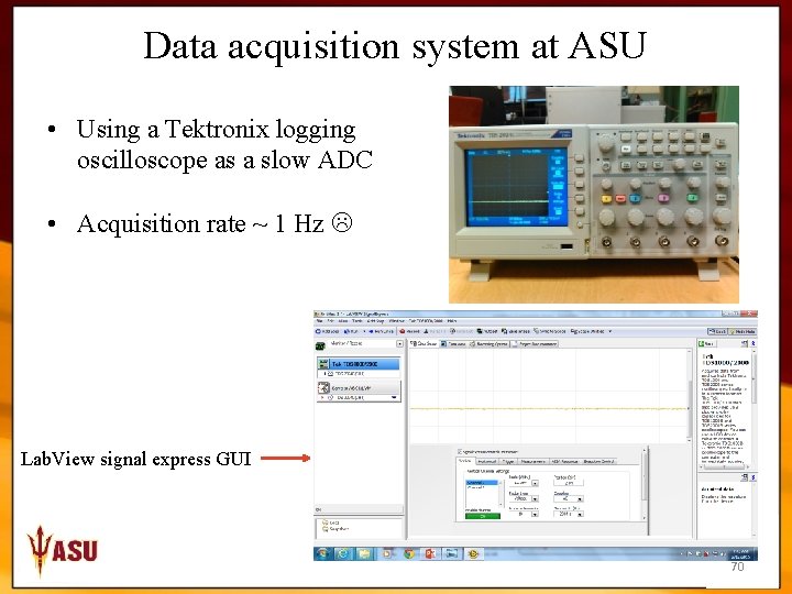 Data acquisition system at ASU • Using a Tektronix logging oscilloscope as a slow