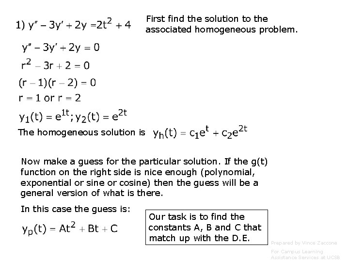 First find the solution to the associated homogeneous problem. The homogeneous solution is Now