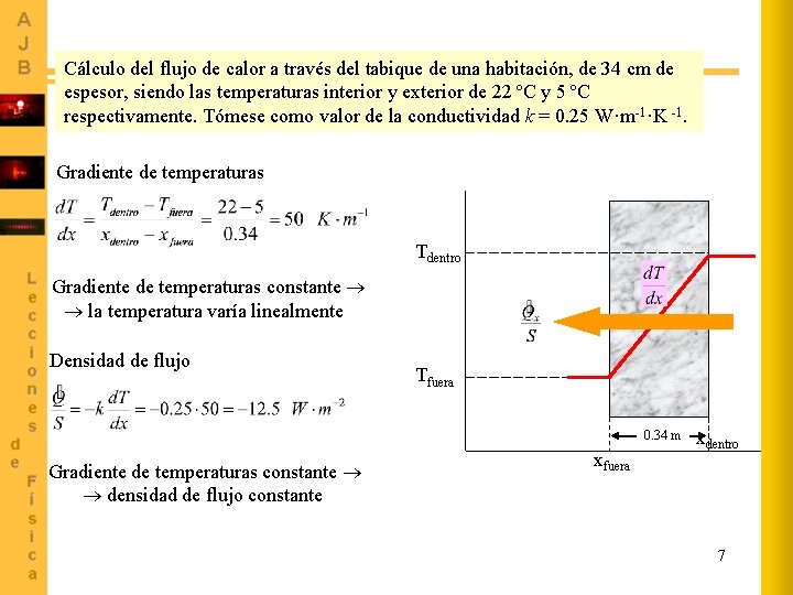 Cálculo del flujo de calor a través del tabique de una habitación, de 34