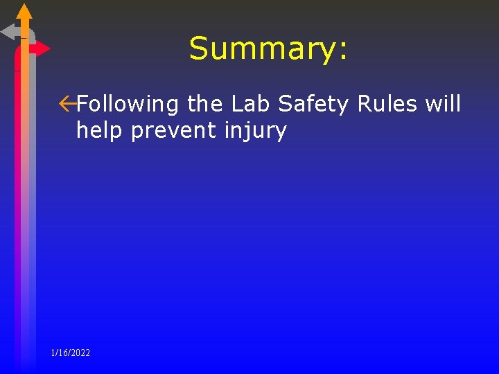 Summary: ßFollowing the Lab Safety Rules will help prevent injury 1/16/2022 