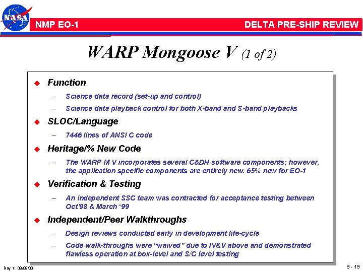 NMP /EO-1 NMP EO-1 DELTA PRE-SHIP REVIEW WARP Mongoose V (1 of 2) u