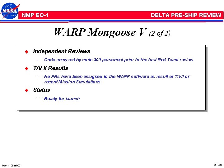 NMP /EO-1 NMP EO-1 DELTA PRE-SHIP REVIEW WARP Mongoose V (2 of 2) u