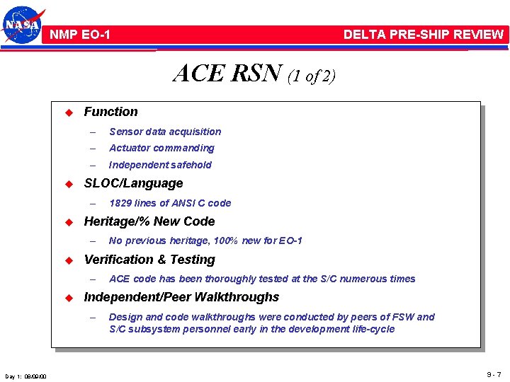 NMP /EO-1 NMP EO-1 DELTA PRE-SHIP REVIEW ACE RSN (1 of 2) u u