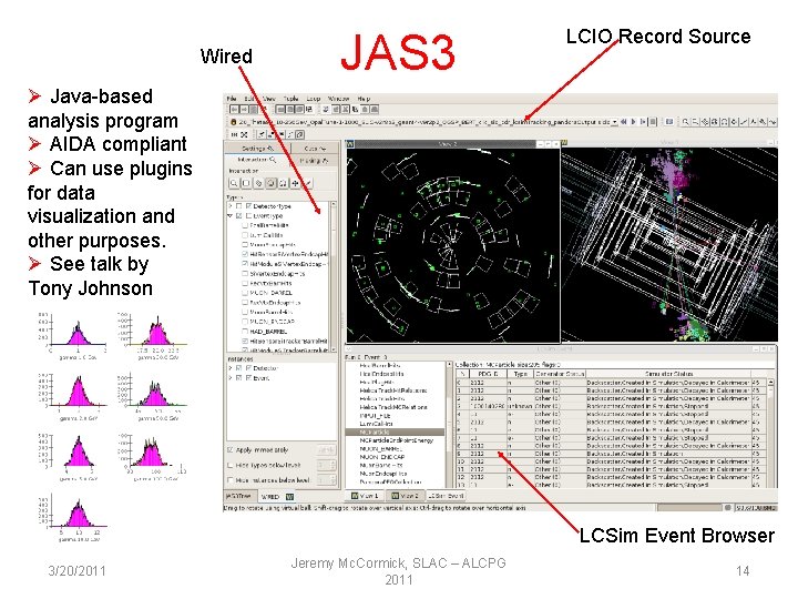 Wired JAS 3 LCIO Record Source Ø Java-based analysis program Ø AIDA compliant Ø