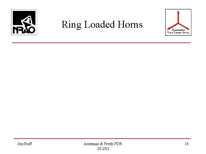 Ring Loaded Horns Jim Ruff Antennas & Feeds PDR 2/12/02 16 