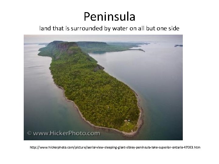 Peninsula land that is surrounded by water on all but one side http: //www.