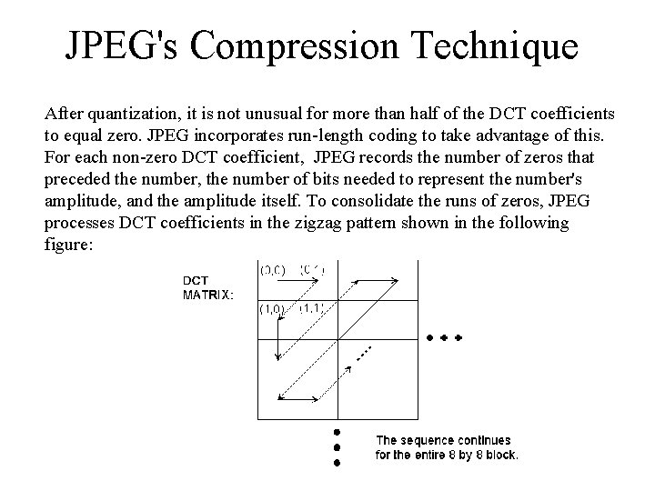 JPEG's Compression Technique After quantization, it is not unusual for more than half of