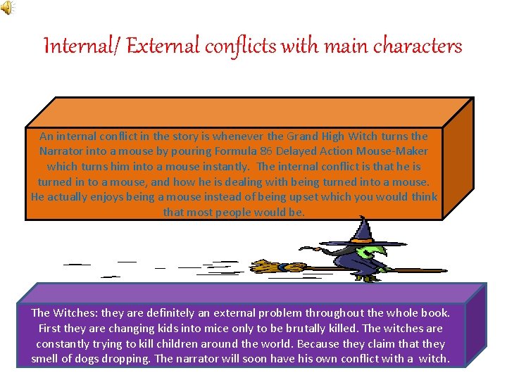 Internal/ External conflicts with main characters An internal conflict in the story is whenever