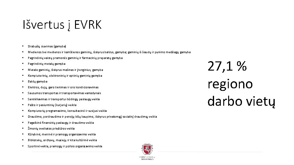 Išvertus į EVRK • Drabužių siuvimas (gamyba) • Medienos bei medienos ir kamštienos gaminių,