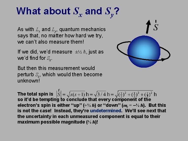 What about Sx and Sy? As with Lx and Ly, quantum mechanics says that,