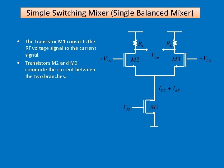 Simple Switching Mixer (Single Balanced Mixer) • The transistor M 1 converts the RF