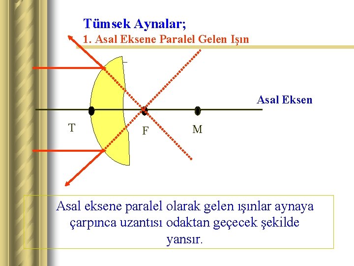 Tümsek Aynalar; 1. Asal Eksene Paralel Gelen Işın 0 T F Asal Eksen M