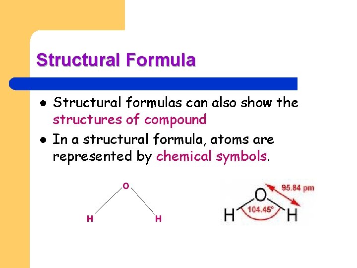 Structural Formula l l Structural formulas can also show the structures of compound In