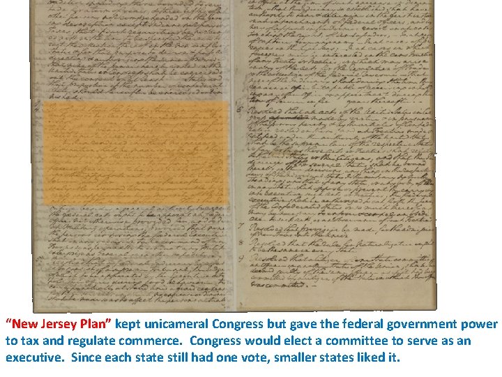 “New Jersey Plan” kept unicameral Congress but gave the federal government power to tax