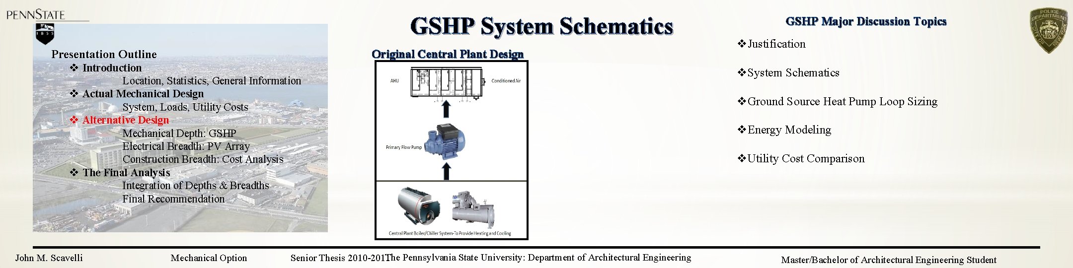 GSHP System Schematics Presentation Outline Original Central Plant Design v Introduction Location, Statistics, General