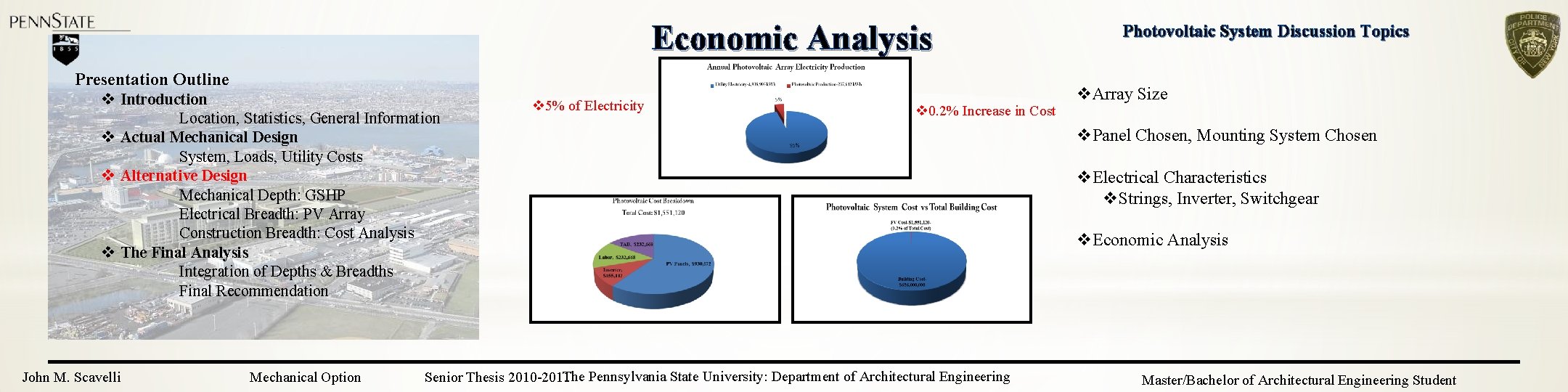 Economic Analysis Presentation Outline v Introduction Location, Statistics, General Information v Actual Mechanical Design