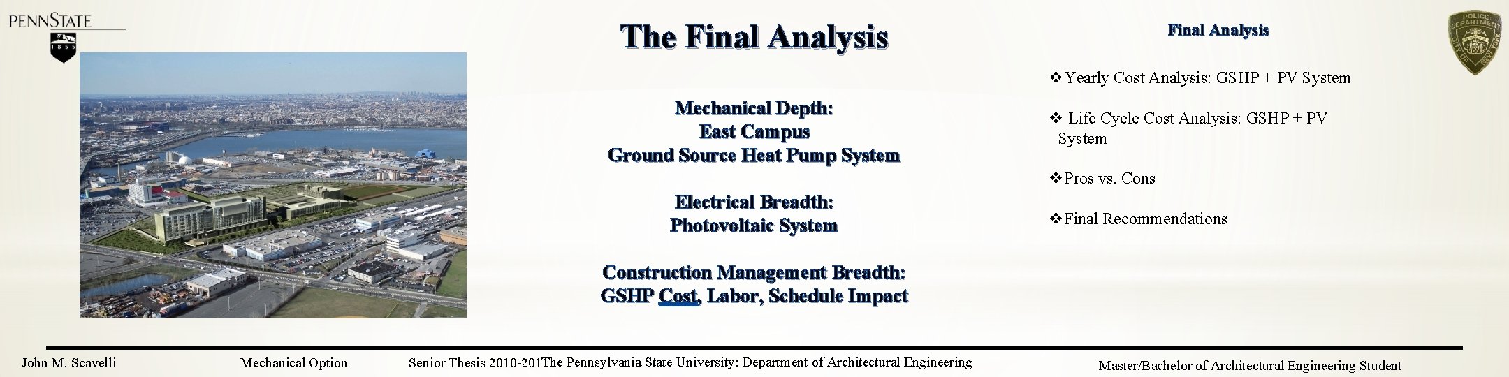 The Final Analysis v. Yearly Cost Analysis: GSHP + PV System Mechanical Depth: East