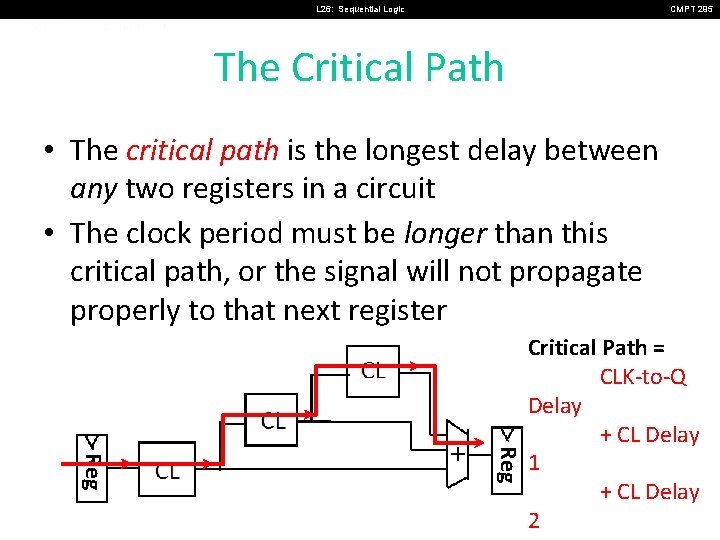 L 26: Sequential Logic CMPT 295 The Critical Path • The critical path is