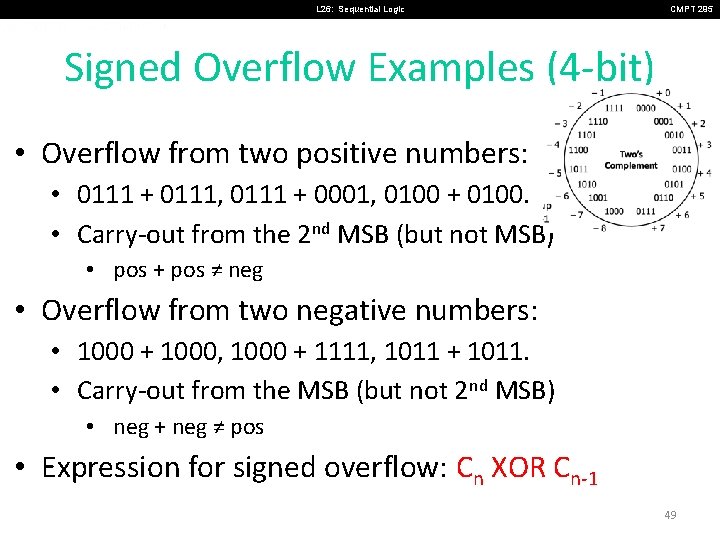 L 26: Sequential Logic CMPT 295 Signed Overflow Examples (4 -bit) • Overflow from