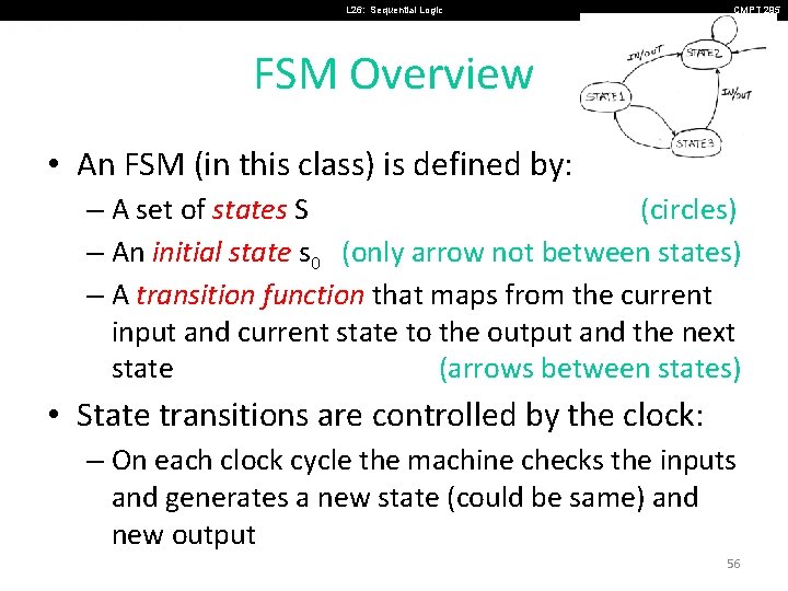 L 26: Sequential Logic CMPT 295 FSM Overview • An FSM (in this class)