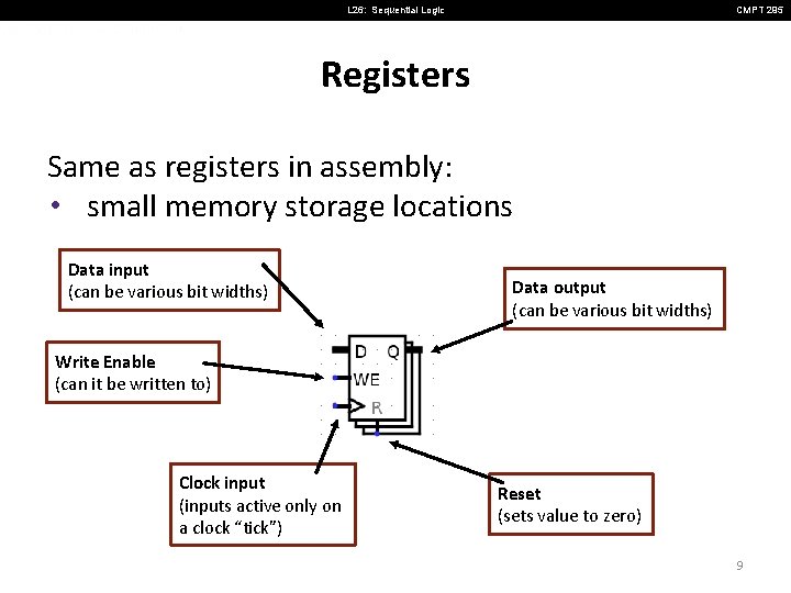 L 26: Sequential Logic CMPT 295 Registers Same as registers in assembly: • small
