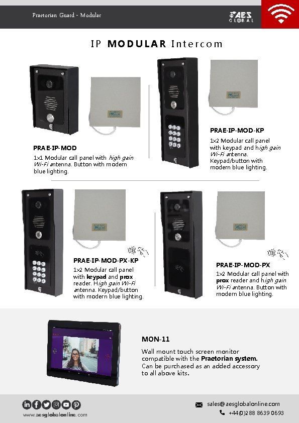 Praetorian Guard - Modular IP MODULAR Intercom PRAE-IP-MOD-KP 1 x 2 Modular call panel