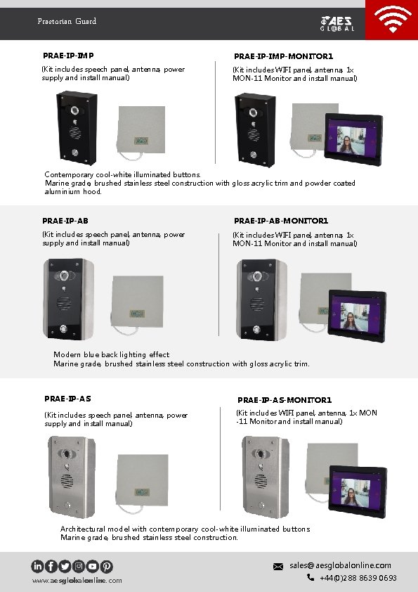 Predator. Guard 2 - Kits & Part Numbers Praetorian PRAE-IP-IMP-MONITOR 1 (Kit includes speech