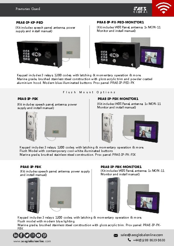 Praetorian Guard PRAE-IP-KP-PED PRAE-IP-PX-PED-MONITOR 1 (Kit includes speech panel, antenna, power supply and install