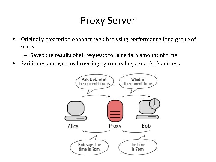 Proxy Server • Originally created to enhance web browsing performance for a group of Proxy Server • Originally created to enhance web browsing performance for a group of